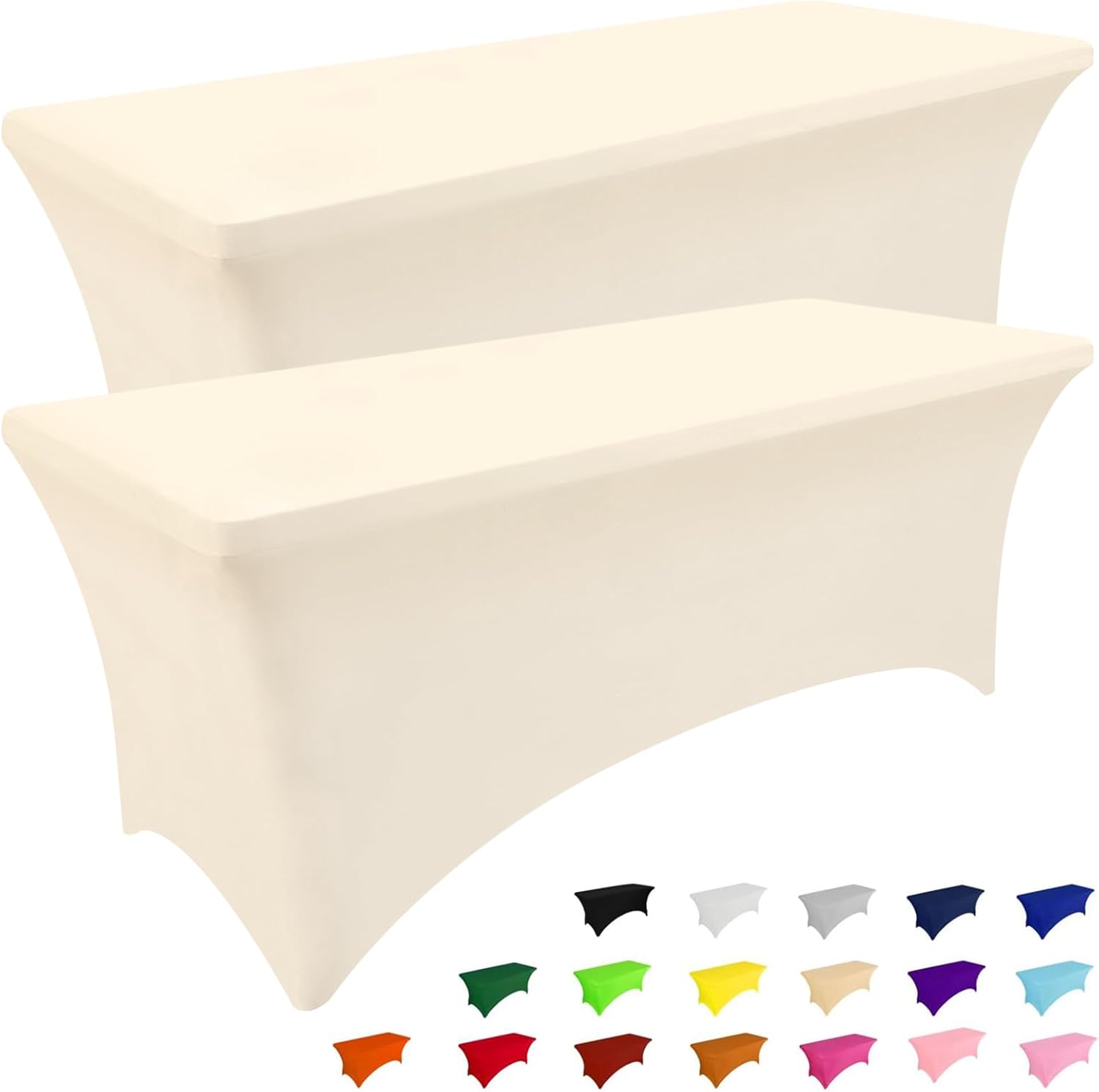 Smiry 2 Pack Spandex Table Cloth 8FT, Elastic Fitted Stretch Tablecloths, Washable and Wrinkle Free Rectangular Patio Table Cover for Outdoor, Wedding, Banquet & Parties (Beige, 96Lx30Wx30H Inch)