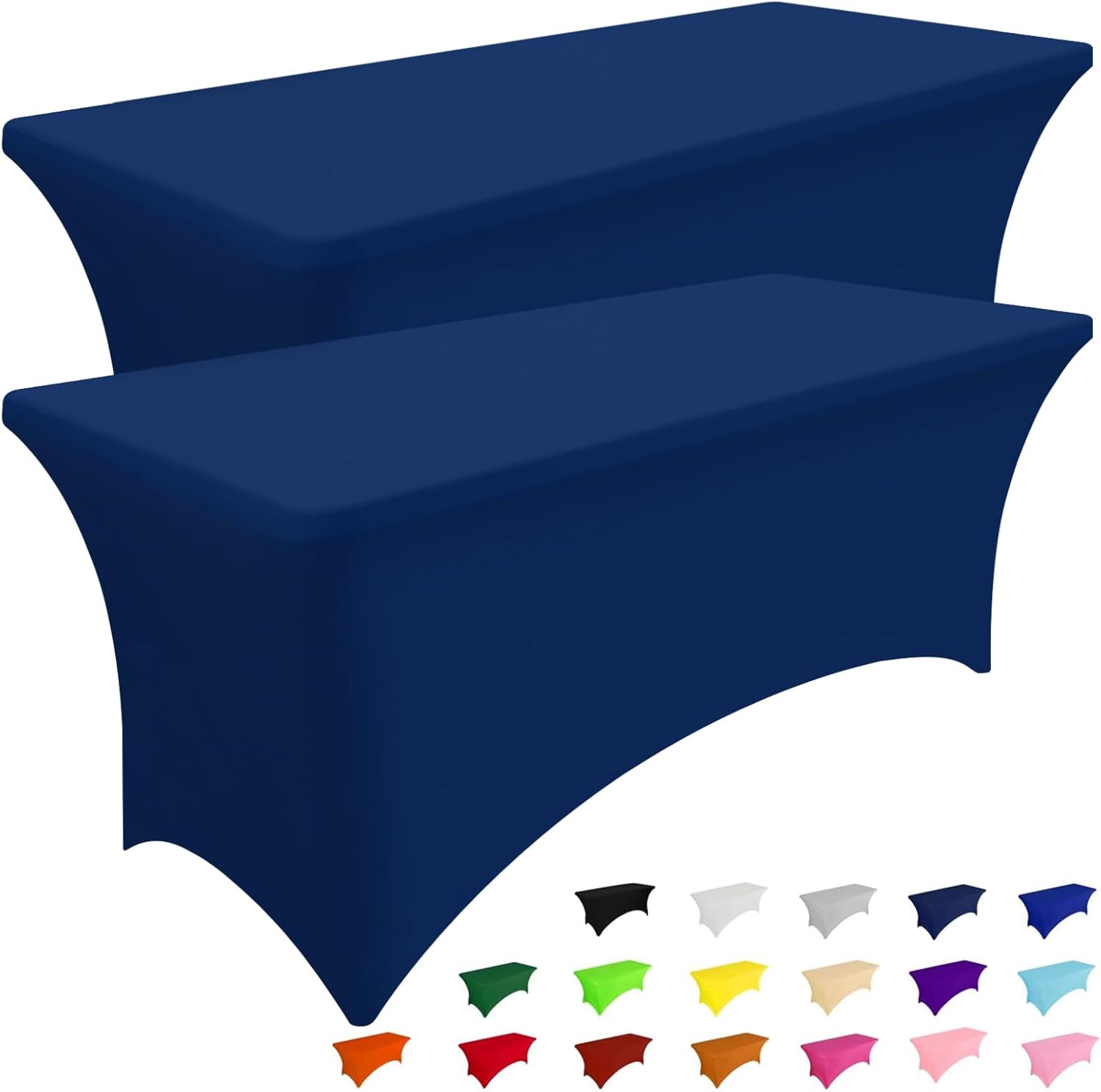 Smiry 2 Pack Spandex Table Cloth 8FT, Elastic Fitted Stretch Tablecloths, Washable and Wrinkle Free Rectangular Patio Table Cover for Outdoor, Wedding, Banquet & Parties (Navy, 96Lx30Wx30H Inch)