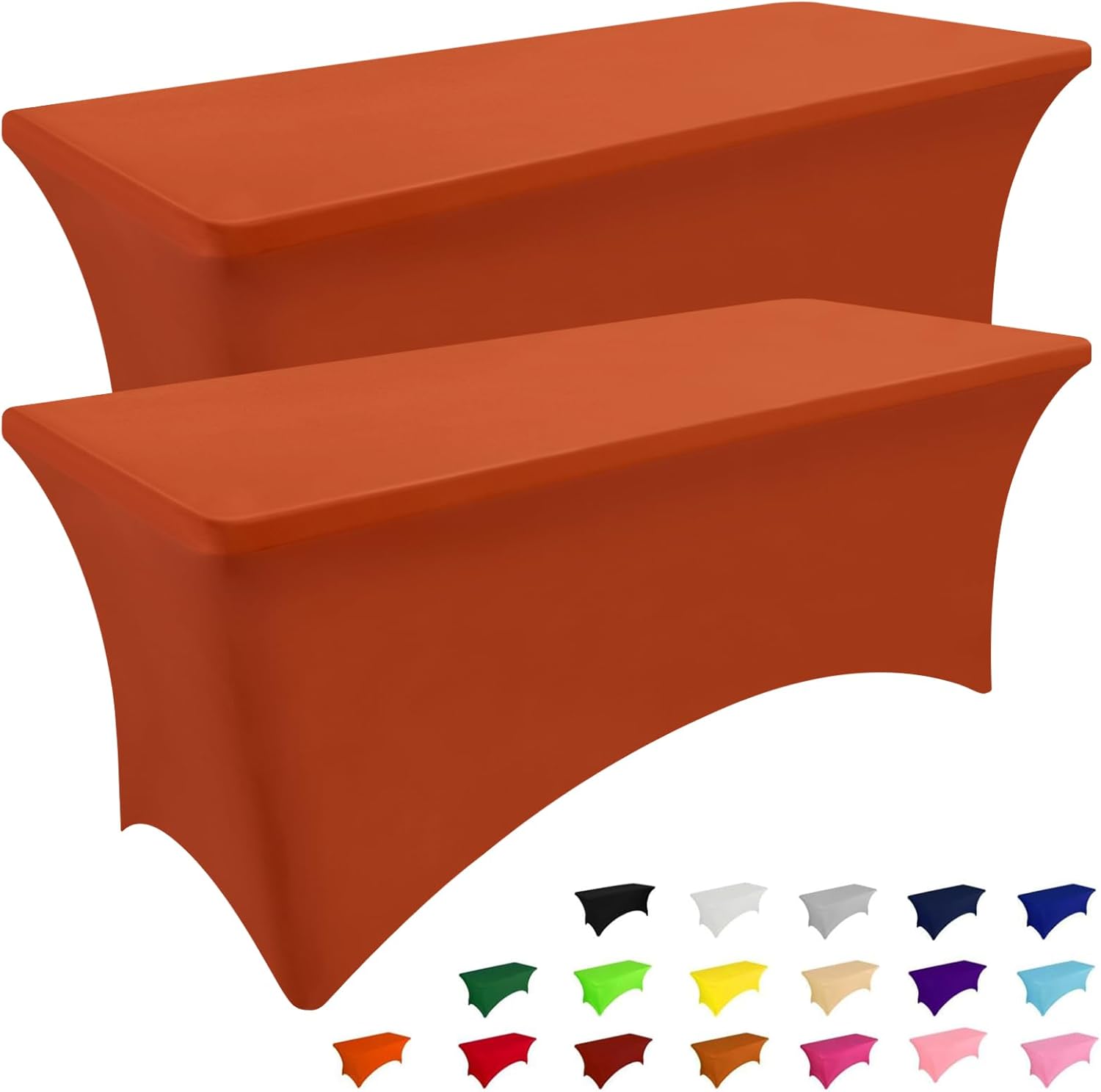 Smiry 2 Pack Spandex Table Cloth 8FT, Elastic Fitted Stretch Tablecloths, Washable and Wrinkle Free Rectangular Patio Table Cover for Outdoor, Wedding, Banquet & Parties (Rust, 96Lx30Wx30H Inch)