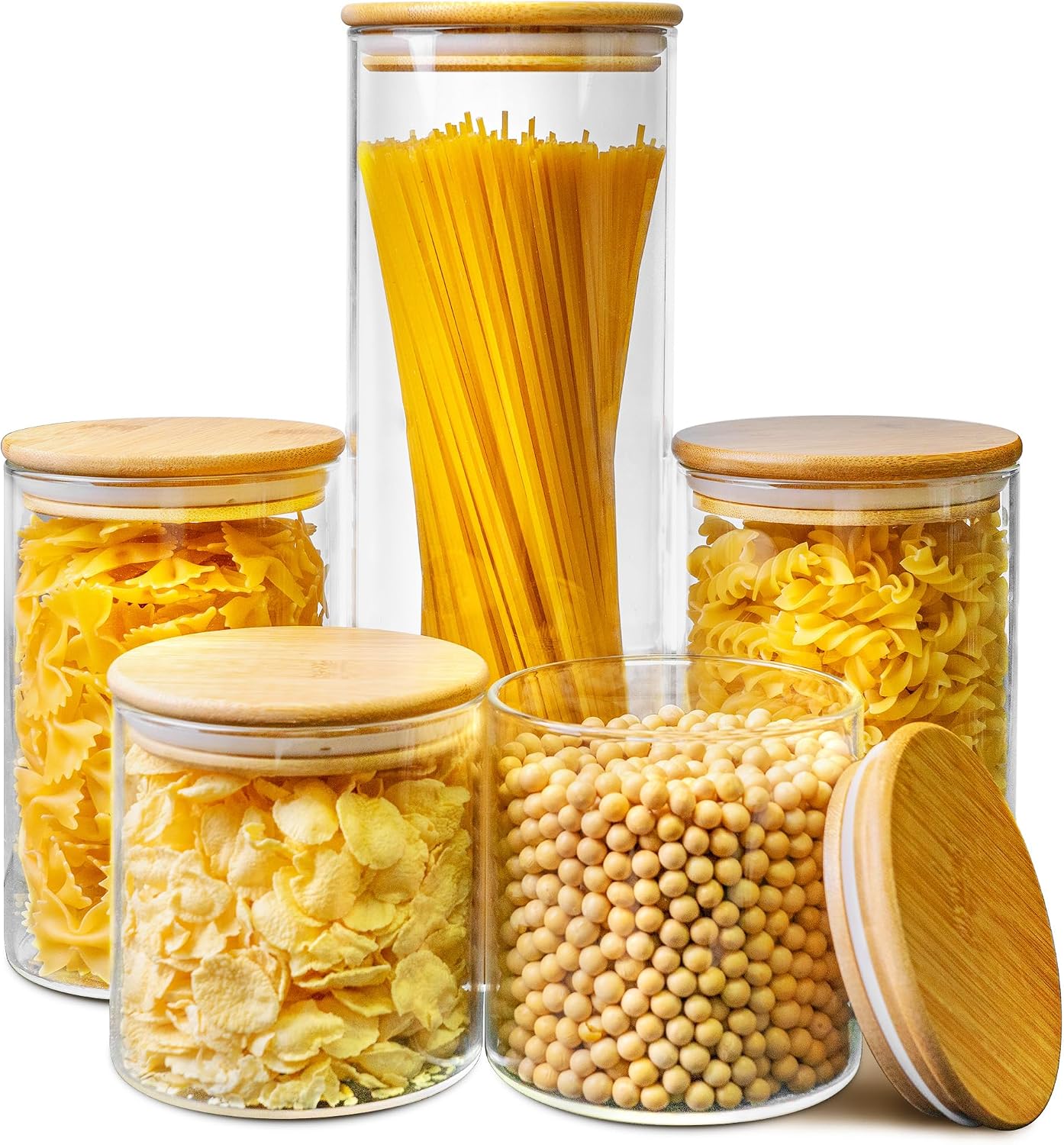 Multi Size - 5 Pack Glass Jars with Bamboo Lids