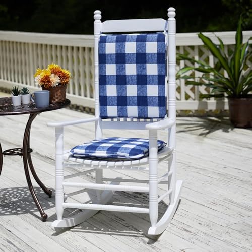 Klear Vu Porch Rocking Chair Cushion Set for Indoor and Outdoor Use, Assembled in The USA, Easy to Clean Stylish Seat and Back Pads with Fabric Ties, 20" x 17" x 2", Jurby Blue