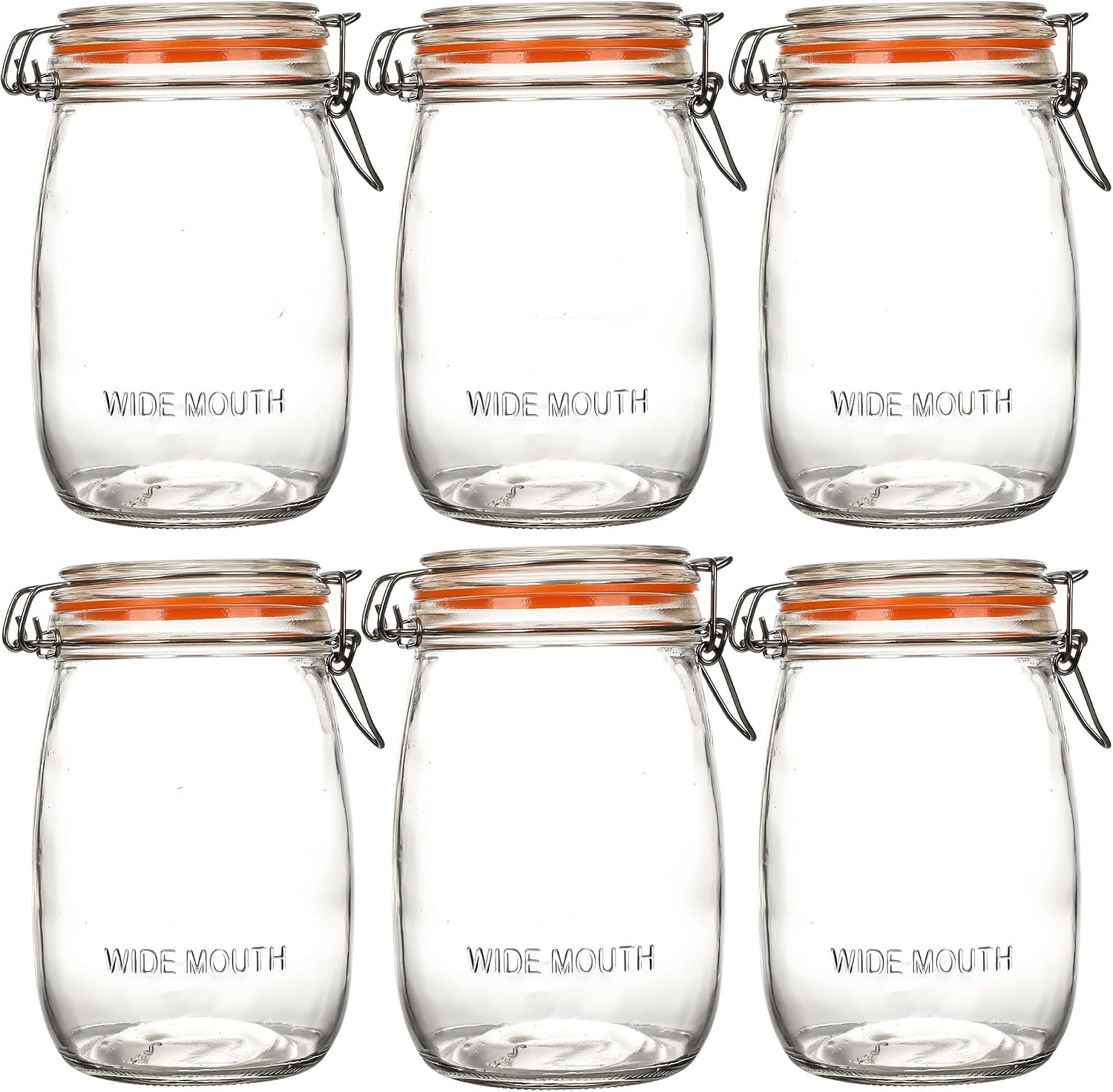 Wide Mouth Mason Jars with Airtight Lid 6 Pack 32oz, Kitchen Canning Jar Storage Large Clear Canister Jars with Hinged Lid with Measurement Marks Glass Mason Jars For Canning,Coffee,Sugar,Beans