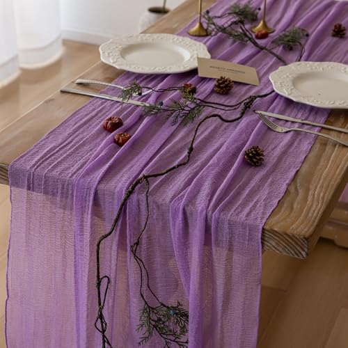 6pcs Lilac Gauze Rustic Cheesecloth Table Runner 120 Inch 10 FT for Wedding Baby Shower Bridal Shower Birthday Engagement Garden Outdoor Party Long Sheer Boho Decorations