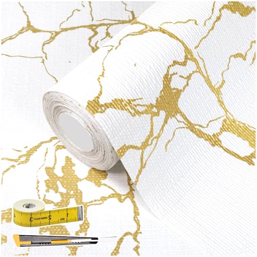 Drawer and Shelf Liner for Kitchen Cabinet Non Slip Waterproof Shelf Paper 12 in X 30 Ft Non Adhesive Refrigerator Liners Gold White Marble Easy Liners for Bathroom Cupboard