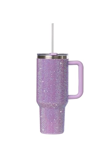 Grenada 40oz Rhinestone-Encrusted Insulated Tumbler - Premium Bling Stainless Steel Water Bottle with Handle, Double Wall Vacuum Technology, Includes Leakproof Lid and Straw