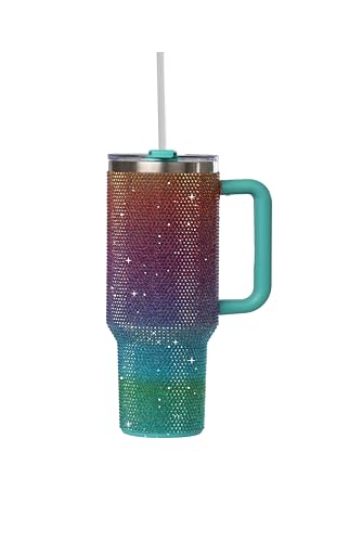 Grenada 40oz Rhinestone-Encrusted Insulated Tumbler - Premium Bling Stainless Steel Water Bottle with Handle, Double Wall Vacuum Technology, Includes Leakproof Lid and Straw