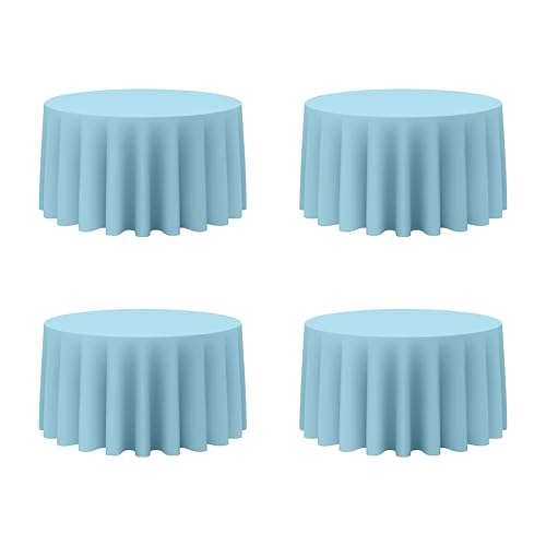 BRILLMAX 4 Pack Light Blue Round Tablecloths 120 Inch - Circle Bulk Linen Polyester Fabric Washable Table Cloth Cover for Wedding Reception Banquet Birthday Party Buffet Restaurant