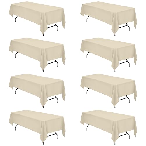 BRILLMAX 8 Pack Beige Tablecloths for 8 Foot Rectangle Tables 60 x 126 Inch - 8ft Rectangular Bulk Linen Polyester Fabric Washable Cloth Cover for Wedding Reception Banquet Birthday Party