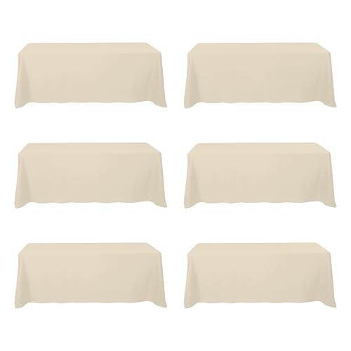 BRILLMAX 6 Pack Beige Tablecloths for 8 Foot Rectangle Tables 90 x 156 Inch - 8ft Rectangular Bulk Linen Polyester Fabric Washable Cloth Cover for Wedding Reception Banquet Birthday Party