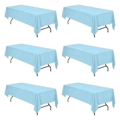BRILLMAX 6 Pack Light Blue Tablecloths for 8 Foot Rectangle Tables 60 x 126 Inch - 8ft Rectangular Bulk Linen Polyester Fabric Washable Cloth Cover for Wedding Reception Banquet Birthday Party