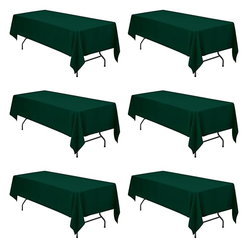 BRILLMAX 6 Pack Hunter Green Tablecloths for 8 Foot Rectangle Tables 60 x 126 Inch - 8ft Rectangular Bulk Linen Polyester Fabric Washable Cloth Cover for Wedding Reception Banquet Birthday Party
