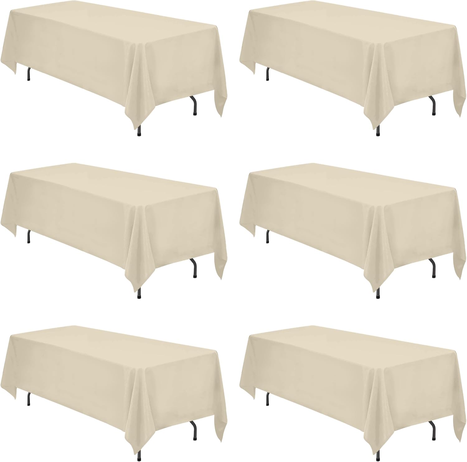 BRILLMAX 6 Pack Beige Tablecloths 70 x 120 Inch for 6ft or 8ft Rectangle Tables - Rectangular Bulk Linen Polyester Fabric Washable Cloth Cover for Wedding Reception Banquet Birthday Party