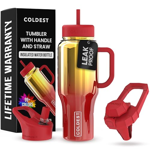 Coldest Tumbler with Handle and Straw - 100% Spill Proof Tumbler with Straw (3 Lids) - Stainless Steel Insulated Leakproof Tumblers for Women & Men - Cup Holder Friendly - 36 oz (Phoenix Nova)
