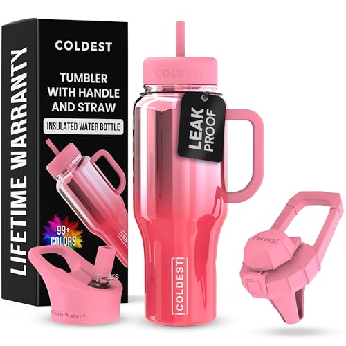 Coldest Tumbler with Handle and Straw - 100% Spill Proof Tumbler with Straw (3 Lids) - Stainless Steel Insulated Leakproof Tumblers for Women & Men - Cup Holder Friendly - 36 oz (Lily Nova)