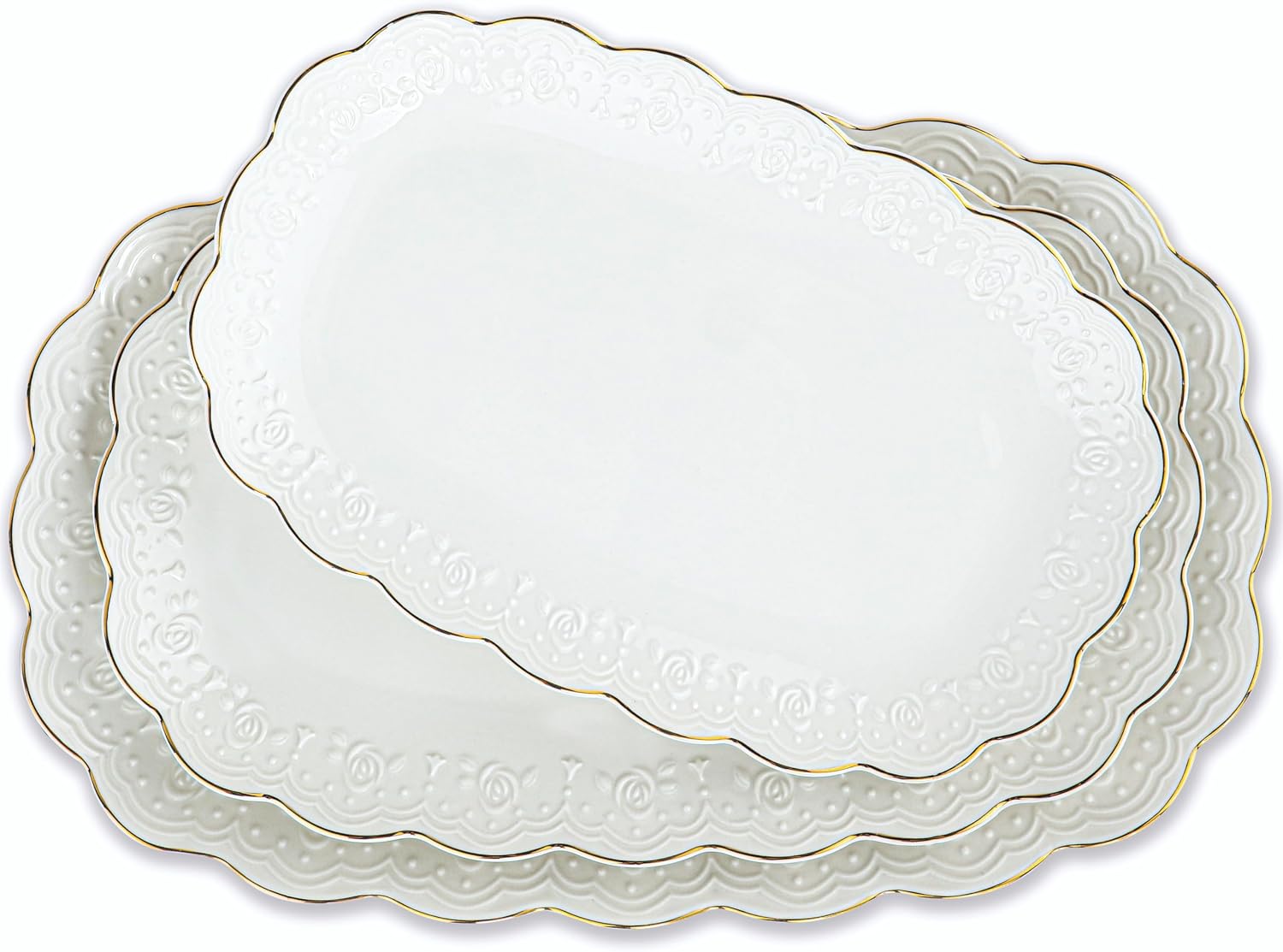 Kassel Ceramic Serving Platter Set | 16/14/12 Oval Serving Trays for Entertaining at Parties and Weddings | Oven Safe XL Serving Trays for Tacos, Steak and Cake