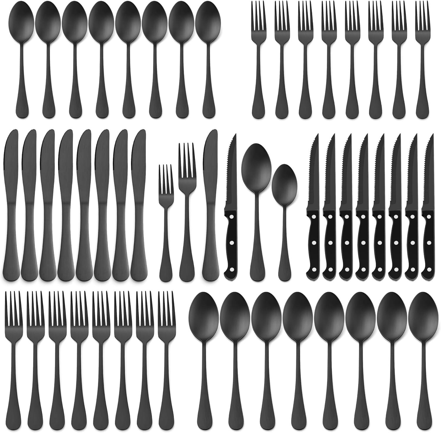 E-far 48-Piece Black Silverware Set