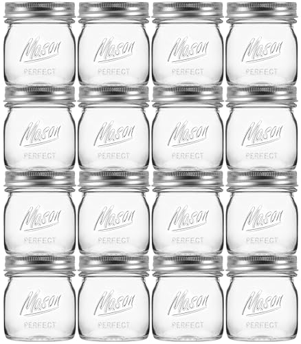 16 Pack 8 oz Mason Jars with Regular Airtight Lids - Glass Canning Jars 8 oz, Mini Mason Jars for Jam, Jelly, Honey, Overnight Oats, Party Favors, Shower Favor, Separable Lids