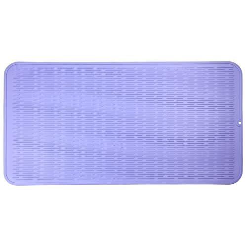 Silicone Dish Drying Mat for Multiple Usage,Easy clean,Eco-friendly,Heat-resistant Silicone Mat for Kitchen Counter or Sink,Refrigerator or Drawer Liner Light Purple 4XL 32 inches x 18 inches