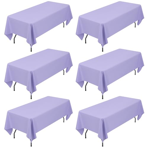 Showgeous 6 Pack Lavender Tablecloth 60 x 126 Inch, Rectangle Table Cloth for 8 Foot Table, Wrinkle Resistant Washable Polyester Table Cover for Wedding Dining Table Buffet Parties and Camping