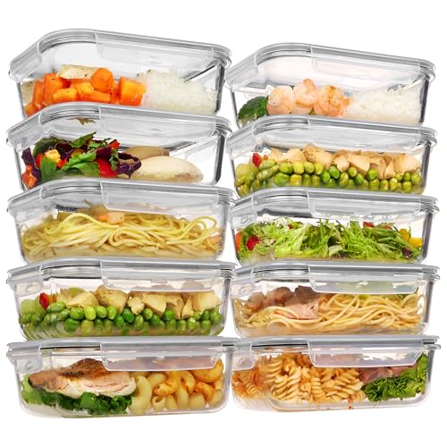 Vtopmart Glass Storage Containers with Lids, Meal Prep Food Container Sets, Lunch Box with Snap Airtight Lid for Microwave, Oven, Freezer and Dishwasher (10pack 35oz)