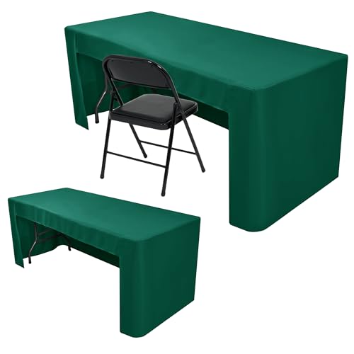 Nasitos 2 Pack Green 8ft Tablecloth Fitted-Open Back Folding Table Cover Washable and Wrinkle Resistant Table Cloth for Trade Show, Book Fair, Career Fair, Convention, Events