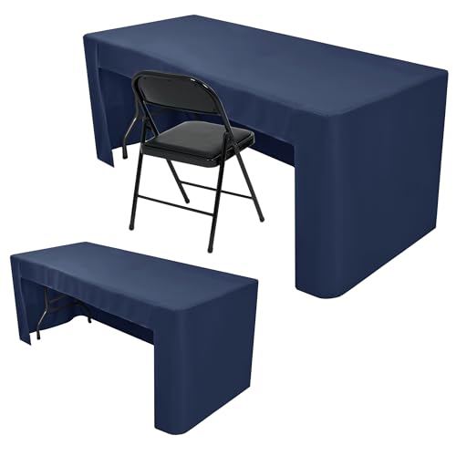 Nasitos 2 Pack Fitted Tablecloth for 4 Foot Tables-Navy Open Back Folding Table Cover Washable and Wrinkle Resistant Table Cloth for Trade Show, Book Fair, Career Fair, Convention, Events