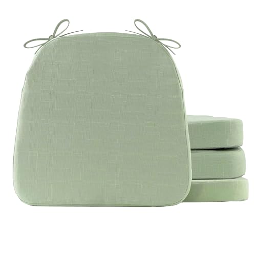 Battilo Chair Cushions for Dining Chairs with Ties, Indoor/Outdoor Kitchen Chair Pad with Non-Slip Backing, Dining Seat Cushion with Machine Washable Removable Cover, 16"x16"x2", Set of 4, Sage Green