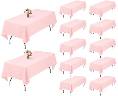 Showgeous 12 Pack Pink Rectangle Tablecloth 60 x 102 Inch Wrinkle Resistant Washable Polyester Table Cover for Wedding Parties Banquet