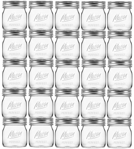 24 Pack 8 oz Mason Jars with Regular Lids - Mini Glass Clear Mason Jars, Small Half Pint Canning Jars with Airtight Lids for Jam, Honey, Baby Foods, Overnight Oats, Party Favors