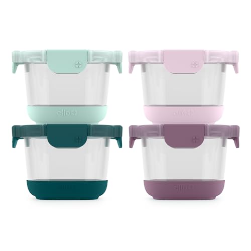 Ello Duraglass Refresh 4-Pack 2 Cup Reusable Glass Container Jar with Leak Proof Lids and Protective Silicone Sleeves | Perfect for Overnight Oats, Yogurt | BPA-Free | Dishwasher Safe | Garden Goals