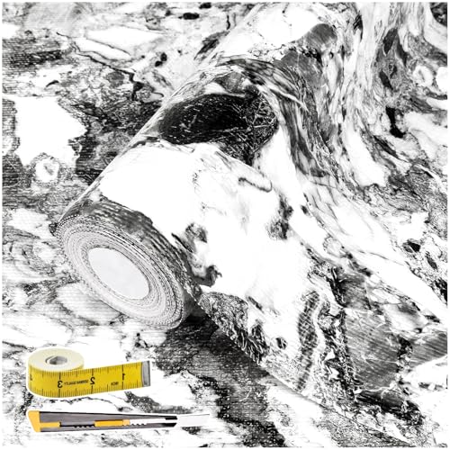 Drawer and Shelf Liner for Kitchen Cabinet: 17 in X 20 Ft Non Slip Waterproof Shelf Paper Non Adhesive Refrigerator Liners Grey and White Marble Easy Liners for Bathroom with Knife Tape Measure