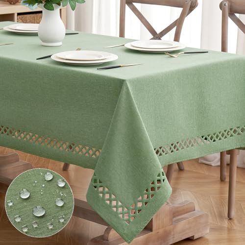 MIULEE Sage Green Thick Polyester Linen Rectangle Tablecloth Decorative Cutouts Waterproof Stain and Wrinkle Resistant Table Cloth Spring Table Cover for Dining Party Camping Wedding 55 x 102 inch