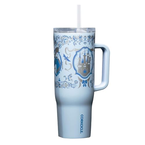Corkcicle Cruiser Insulated Tumbler with Handle & Straw - Keeps Beverages Cold 20 Hours - Triple Insulated - Summer Drinkware Gift - Keeps Drinks Ice Cold - 40 oz - Princess Cinderella