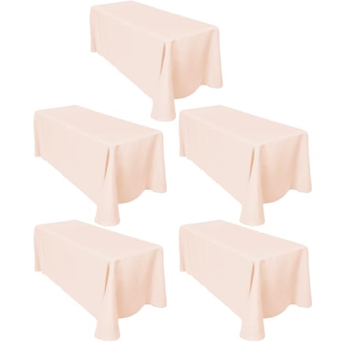 LTC LINENS 5-Pack Rectangular Tablecloths 90 in x 132 in with Rounded Corners - Peach Table Cloths for 6 ft Rectangle Tables Floor Length - Polyester Fabric Cloth Table Covers for Wedding, Party