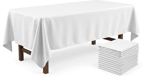 White Tablecloth for 6-8Ft Rectangle Tables-12pack 60x102 Inches Durable, Washable&Wrinkle-Resistant Rectangular Fabric Table Cloth-Polyester Table Covers for Wedding, Party, Banquet,Camping