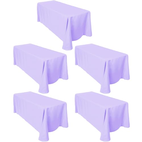 LTC LINENS 5-Pack 90x132 Inch Lavender Rectangular Tablecloths - Rounded Corners Table Cloths for 6 ft Tables Floor-Length Drop - Polyester Fabric Cloth Table Covers for Wedding, Party