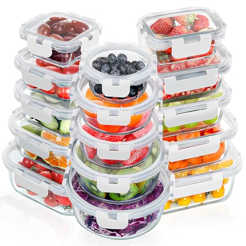 VERONES 30 Pieces Glass Meal Prep Containers Set