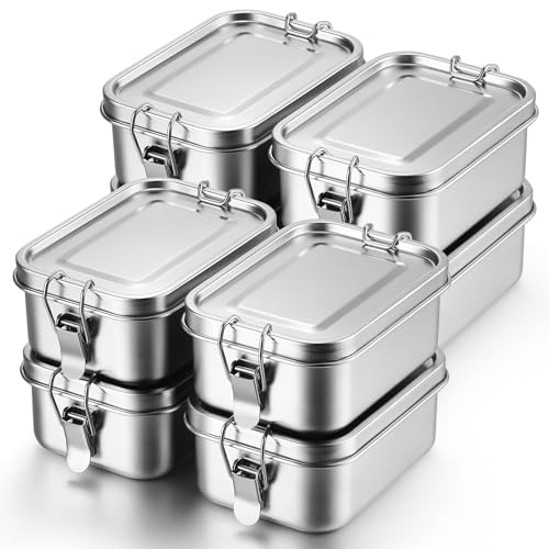 Umigy 8 Pcs Stainless Steel Food Containers Metal Bento Lunch Box Stainless Steel Food Storage Containers, Lockable Clips to Leak Proof, Reusable Dishwasher Snack Boxes for Work, Picnic (550ml)