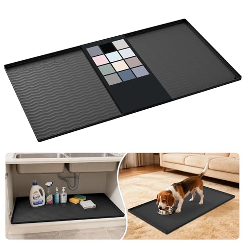 URMONA Waterproof Silicone Under Sink Mat 40'' x 22'' Shelf Liner for Kitchen and Bathroom, Cabinet and Counter Protector, Storage and Organizers, Litter Mat, Pet Cat Puppy Essentials(Black)