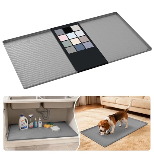 URMONA Waterproof Silicone Under Sink Mat 40'' x 22'' Shelf Liner for Kitchen and Bathroom, Cabinet and Counter Protector, Storage and Organizers, Litter Mat, Pet Cat Puppy Essentials(Beige)