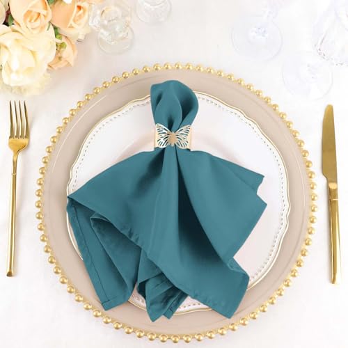 Efavormart Cloth Napkins Set of 100, 17x17 Inch Peacock Teal Green Seamless Dinner Napkins, Washable Linen Table Napkin Cloth with Hemmed Edges for Weddings, Party and Banquet