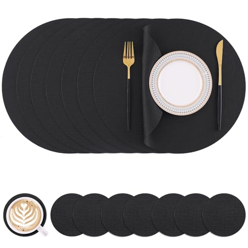Homaxy Round Faux Leather (Set of 8, Black)