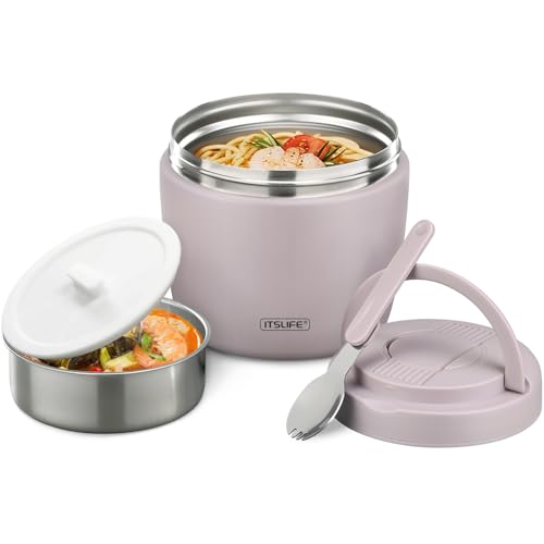 Soup Thermo for Hot Food Adults 32OZ Lunch Containers Wide Mouth Hot Food Jar Vacuum Insulated Stainless Steel Bento Box Leakproof with Spoon (Light Purple)