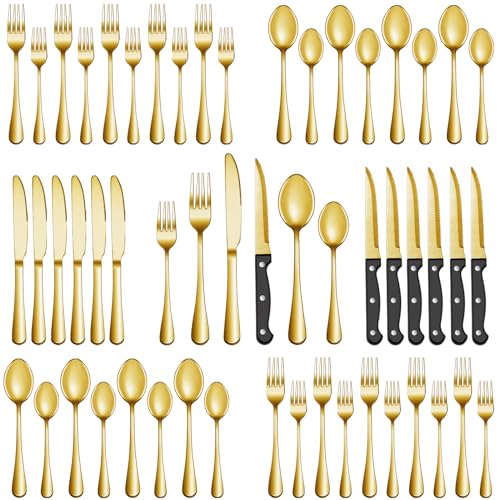 MUTNITT 72 Pcs Gold Silverware Set