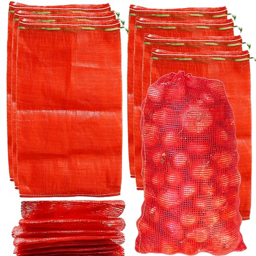 100 Pack 20'' x 14'' Mesh Onion Bags, Reusable Drawstring Fresh Produce Storage Bags for Onions, Vegetables, Potatoes, Citrus, Crawfish Firewood