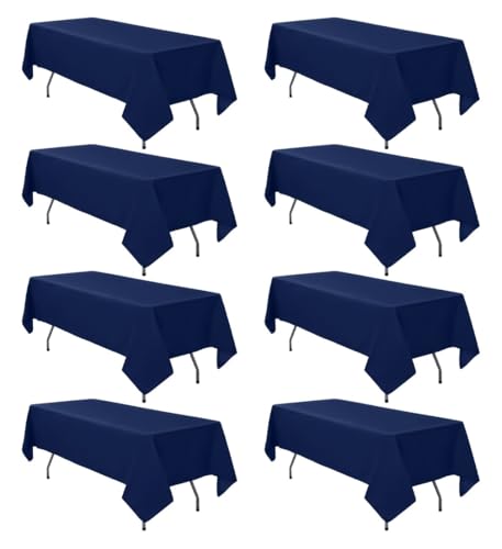 8 Pack Navy Blue Tablecloth 60 x 126 Inch Polyester Table Cloth for 8 Foot Rectangle Tables, Wrinkle Resistant Washable Decorative Fabric Table Covers for Wedding Party Banquet Buffet and Camping