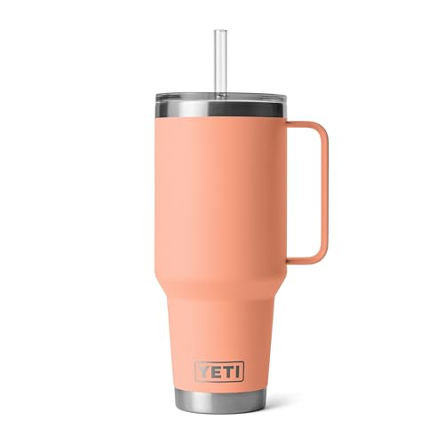 YETI Rambler 42 oz Tumbler with Handle and Straw Lid, Travel Mug Water Tumbler, Vacuum Insulated Cup with Handle, Stainless Steel, Lowcountry Peach