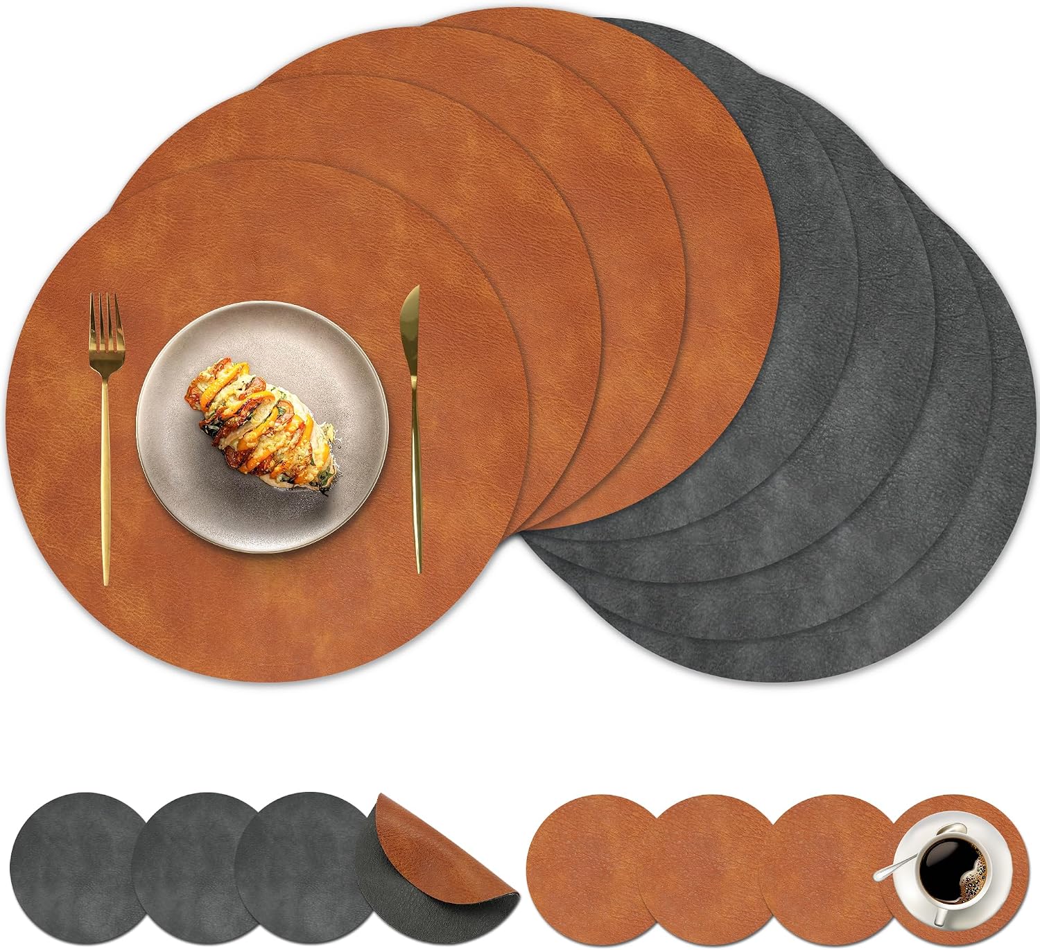 Pixieora Faux Leather Placemats Set of 8