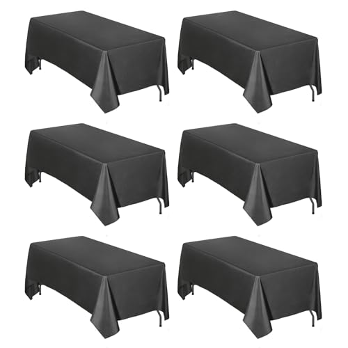 Easy-Going 6 Pack Black Tablecloths 60x102 Inch for 6 Ft Rectangle Table, Washable Polyester Waterproof Stain Resistant Table Cloth, Decorative Table Cover for Kitchen, Dining Tables, Events