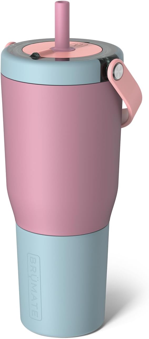 BruMate Resa 35oz 100% Leakproof Travel Tumbler with Handle & Straw | Flexible SoftSip Straw | Silicone Sleeve for Durability | Stainless Steel | Cup Holder & Travel Friendly | (Eclipse)